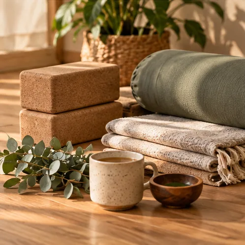 Yoga essentials and blankets